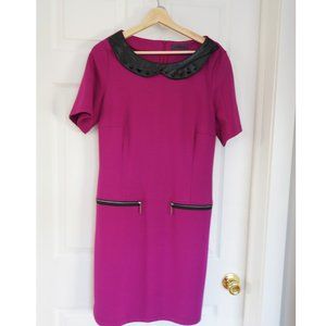 Airfield Short Sleeve Fuschia Dress Leather Collar